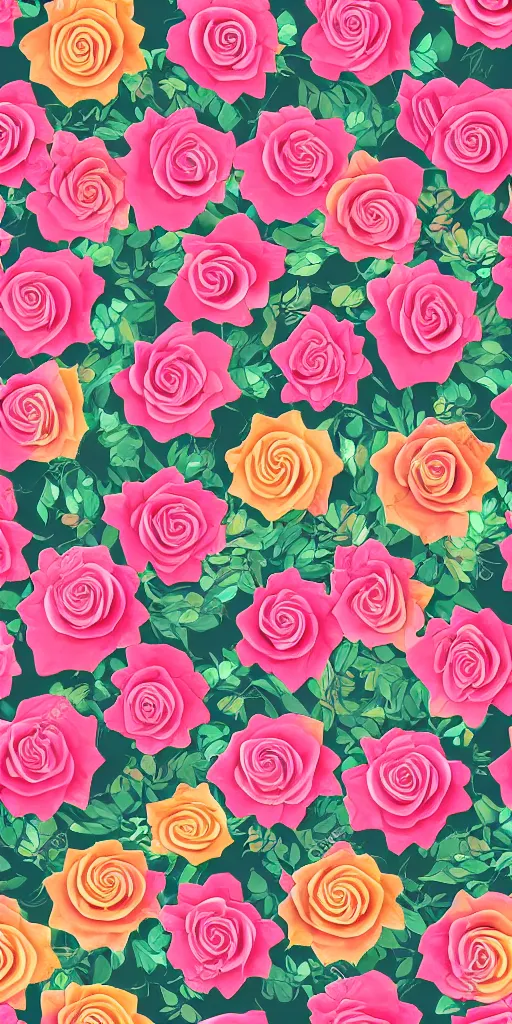 Image similar to seamless pattern of beautiful roses with leaves and throns, colourful, symmetrical, repeating 35mm photography