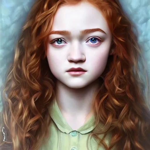 Prompt: portrait of a hybrid of julia garner and sadie sink, photo realistic, highly detailed, perfect face, art by artgerm