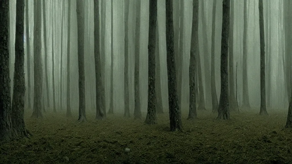 Image similar to can't see the forest through the trees, film still from the movie directed by denis villeneuve and david cronenberg with art direction by zdzisław beksinski and dr. seuss