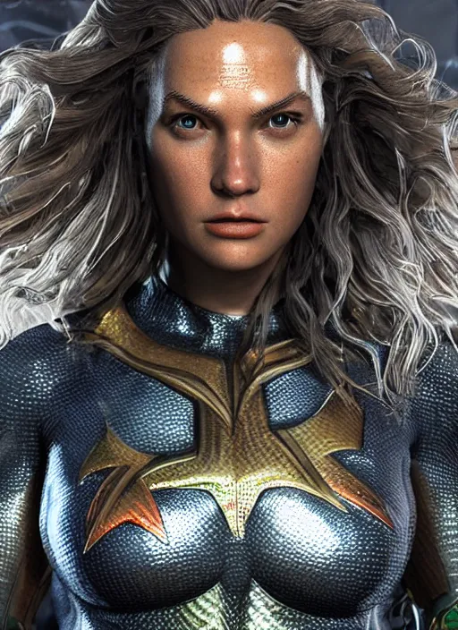 Prompt: female aquaman, au naturel, hyper detailed, digital art, trending in artstation, cinematic lighting, studio quality, smooth render, unreal engine 5 rendered, octane rendered