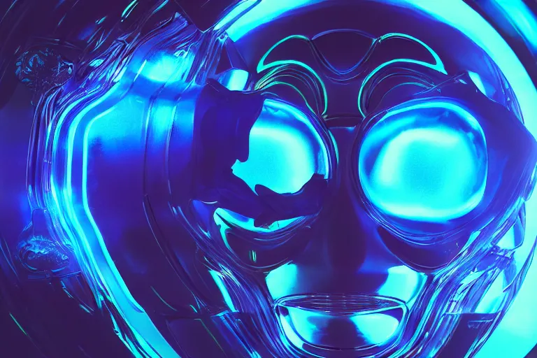 Image similar to futuristic fluid aquamarine helmet, intricate, glowing, eyecandy, colorful, 3 d, octane render, photorealistic, modern,