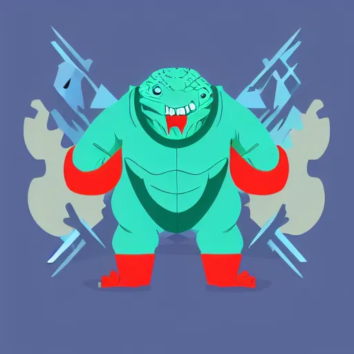 Prompt: kaiju fighting a one eyed ogre modern flat design style illustration with line elements