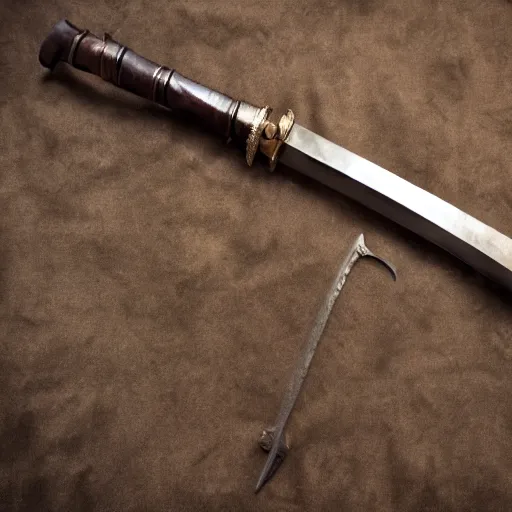 Image similar to product photography of a steampunk sword