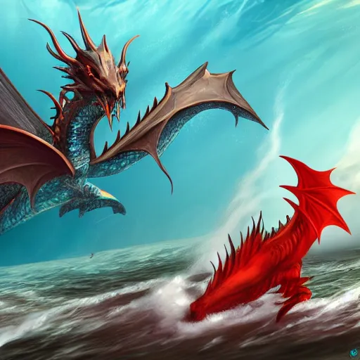 Prompt: sea faring dragon swimming in the ocean, video game concept art, detailed