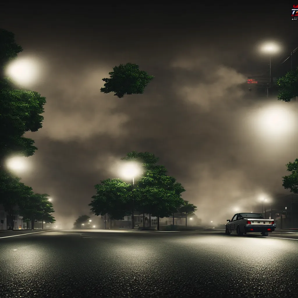 Image similar to JZX90 twin turbo drift middle of empty street, Kanto Region, misty night, cinematic color, photorealistic, highly detailed,