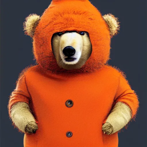 Prompt: professional portrait of an anthropomorphic cute bear wearing a orange suit in an office, 8 k, very detailed, very intricate,