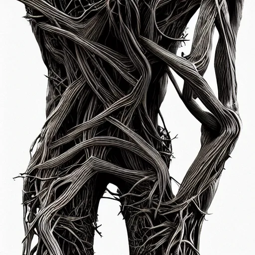 Image similar to digital art, Abstract art, humain body made of roots, intricate roots, trending on artstation, -640