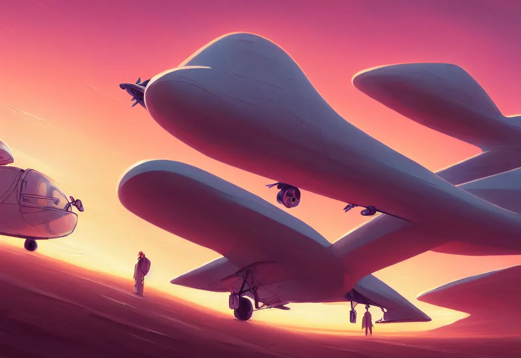 Prompt: a small and chubby futuristic airplane in a desert at dawn, intricate oil painting, high detail illustration, sharp high detail, manga and anime 1 9 9 9, official fanart behance hd artstation by jesper ejsing and makoto shinkai, 4 k,