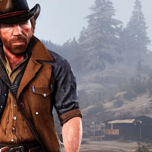 Image similar to chuck norris in red dead redemption 2, 4 k, high detail, high - resolution photograph, professional photography, ultra - detail