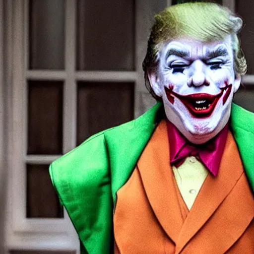 Image similar to film still of Donald Trump as joker in the new Joker movie