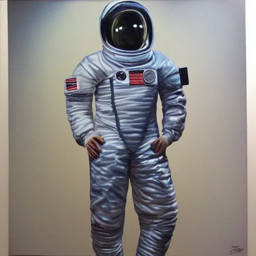 Image similar to fashion model in futuristic astronaut suit, portrait, hyperrealism oil painting