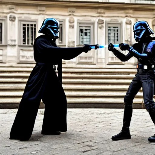 Image similar to a lightsaber duel in vienna