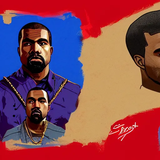 Image similar to portrait of kanye west in stephen bliss illustration red dead redemption 2 artwork of kanye west, in the style of red dead redemption 2 loading screen, by stephen bliss