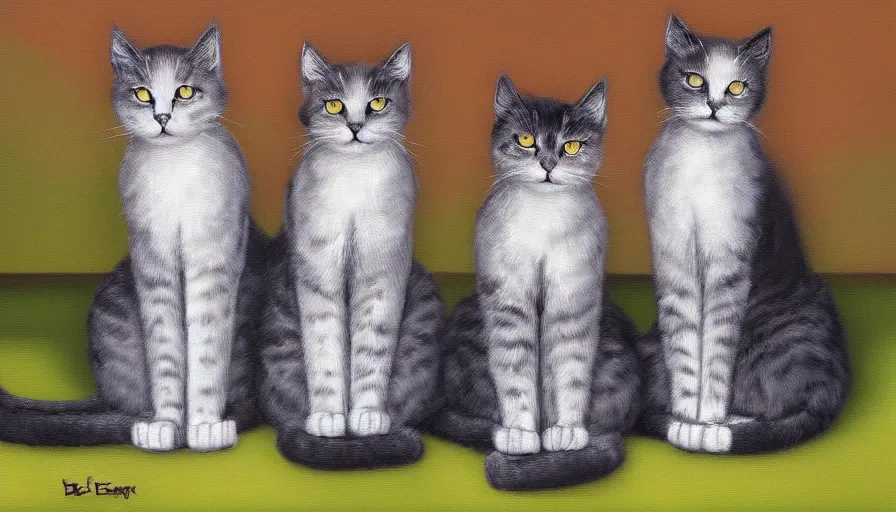 Image similar to artwork of really tall sitting cats by bob eggerton, thick brush, 4 k resolution