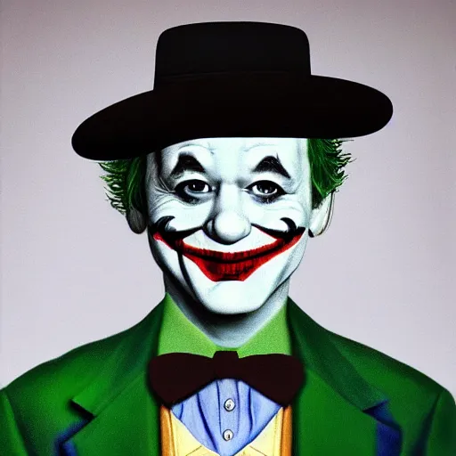 Image similar to Bill Murray as the Joker by Raphael, Hopper, and Rene Magritte. detailed, romantic, enchanting, trending on artstation.