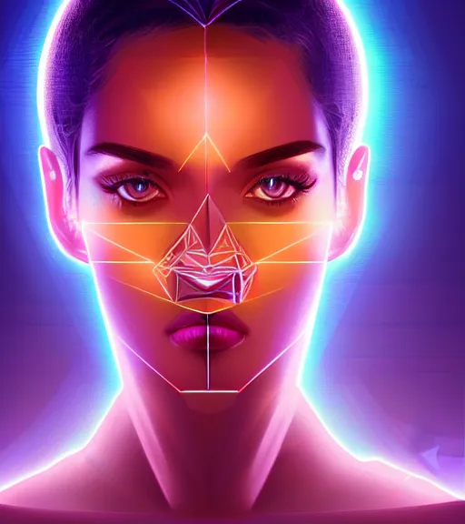 Image similar to symmetry!! russian prince of technology, solid cube of light, hard edges, product render retro - futuristic poster scifi, lasers and neon circuits, brown skin beautiful russian princess, intricate, elegant, highly detailed, digital painting, artstation, concept art, smooth, sharp focus, illustration, dreamlike, art by artgerm