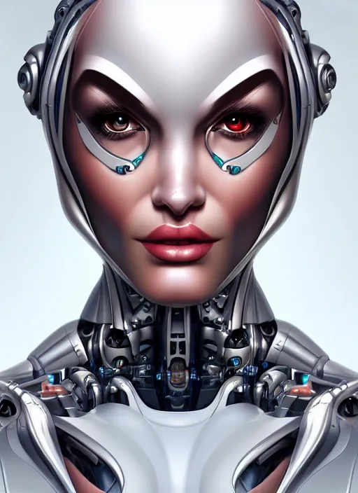 Image similar to portrait of a cyborg woman by Artgerm, biomechanical, hyper detailled, trending on artstation