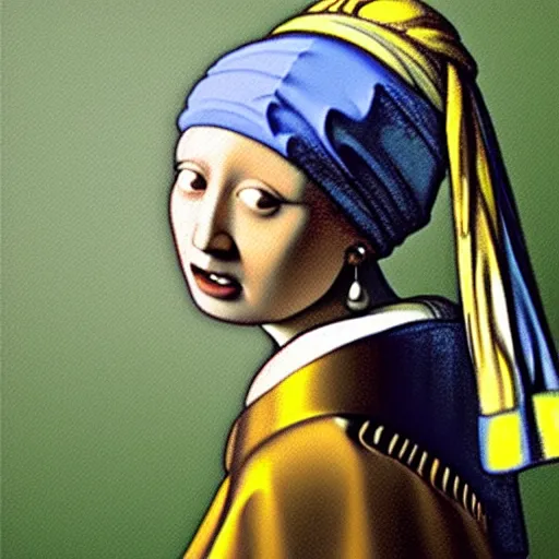 Image similar to painting of the teletubby with the pearl earring, in the style of johannes vermeer