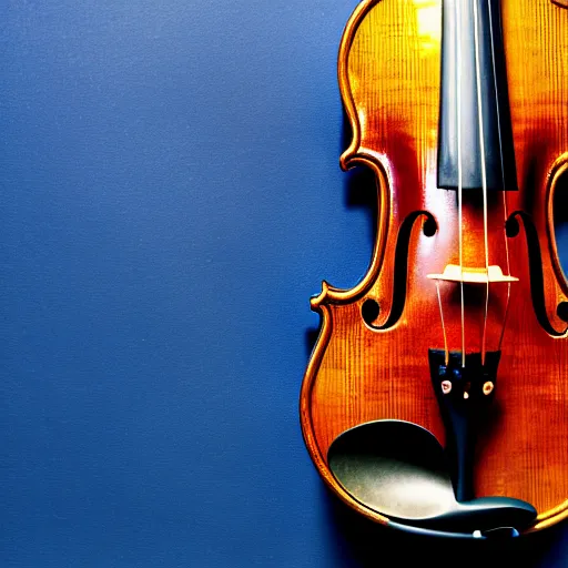 Image similar to a stock photo of a violin, product photography, blue background, low aperature, award winning