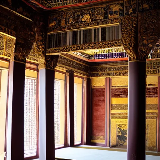 Image similar to interior of a tangam palace, architectural photography