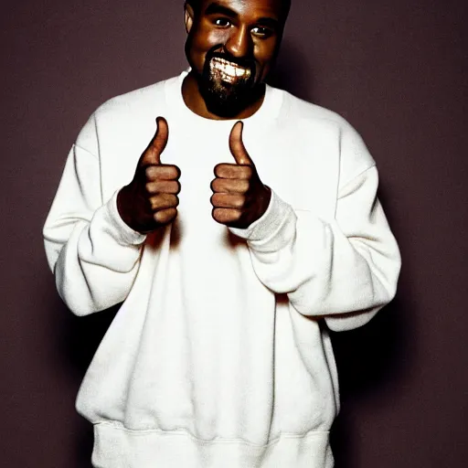 Image similar to Kanye West smiling and giving a thumbs up for a 1990s sitcom tv show, Studio Photograph, portrait C 12.0