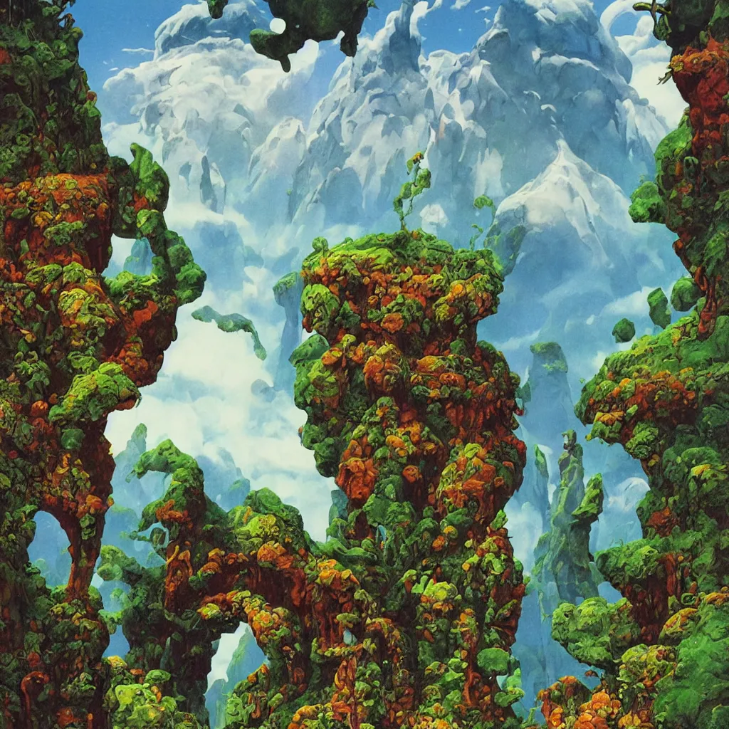 Image similar to entrance to Mount Olympus by Roger Dean,