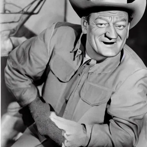 Image similar to john wayne in a bugs bunny cartoon,