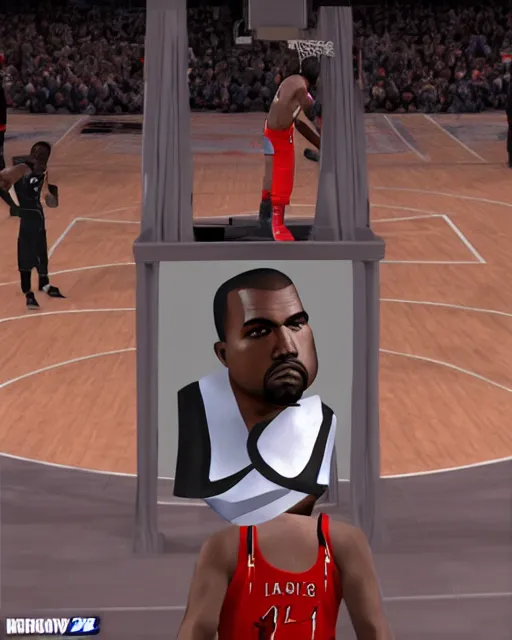 Image similar to kanye west bobblehead mode in nba 2 k 3