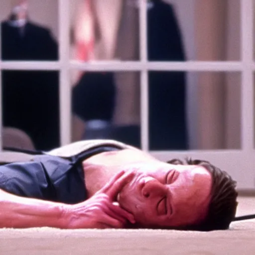 Image similar to Donald Trump laying dead on the floor in American Psycho (1999)