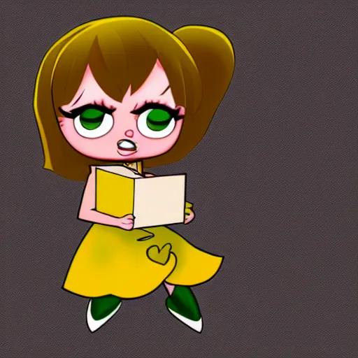 Prompt: buttercup from powerpuff girls eating pizza, digital painting, artstation