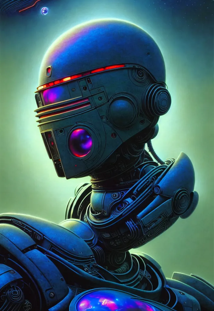 Prompt: cinematic portrait of friendly robot, faded colors, exotic alien features, cyber background, tim hildebrandt, wayne barlowe, bruce pennington, donato giancola, larry elmore, masterpiece, trending on artstation, featured on pixiv, zack snyder, cinematic composition, beautiful lighting, sharp, details, hyper - detailed, hd, hdr, 4 k, 8 k