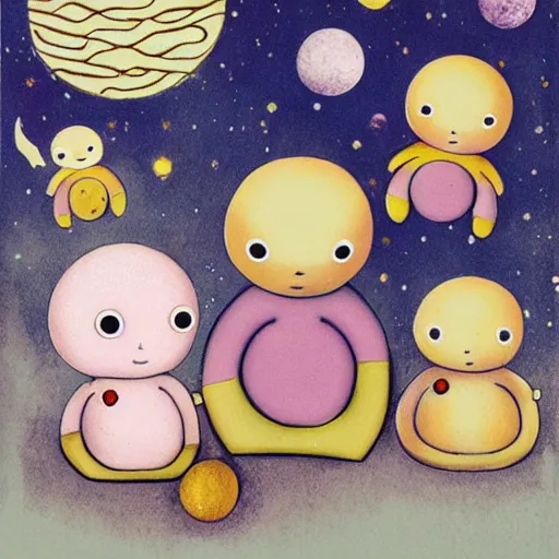 Prompt: Liminal space in outer space featuring Kewpies by Rose O Neill