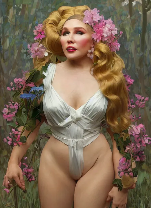 Prompt: trixie mattel in full makeup, painting by artgerm and greg rutkowski and alphonse mucha