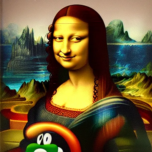 Prompt: a portrait of super - mario!!!!!! painting by da vinci ( ( ( ( mona lisa ) ) ) )