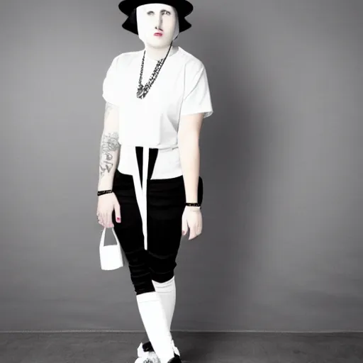 Image similar to female streetwear blogger, in the 1920s, full body portrait shot, face visible, photo from 2022