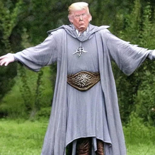 Prompt: donald trump as the grey wizard, lord of the rings