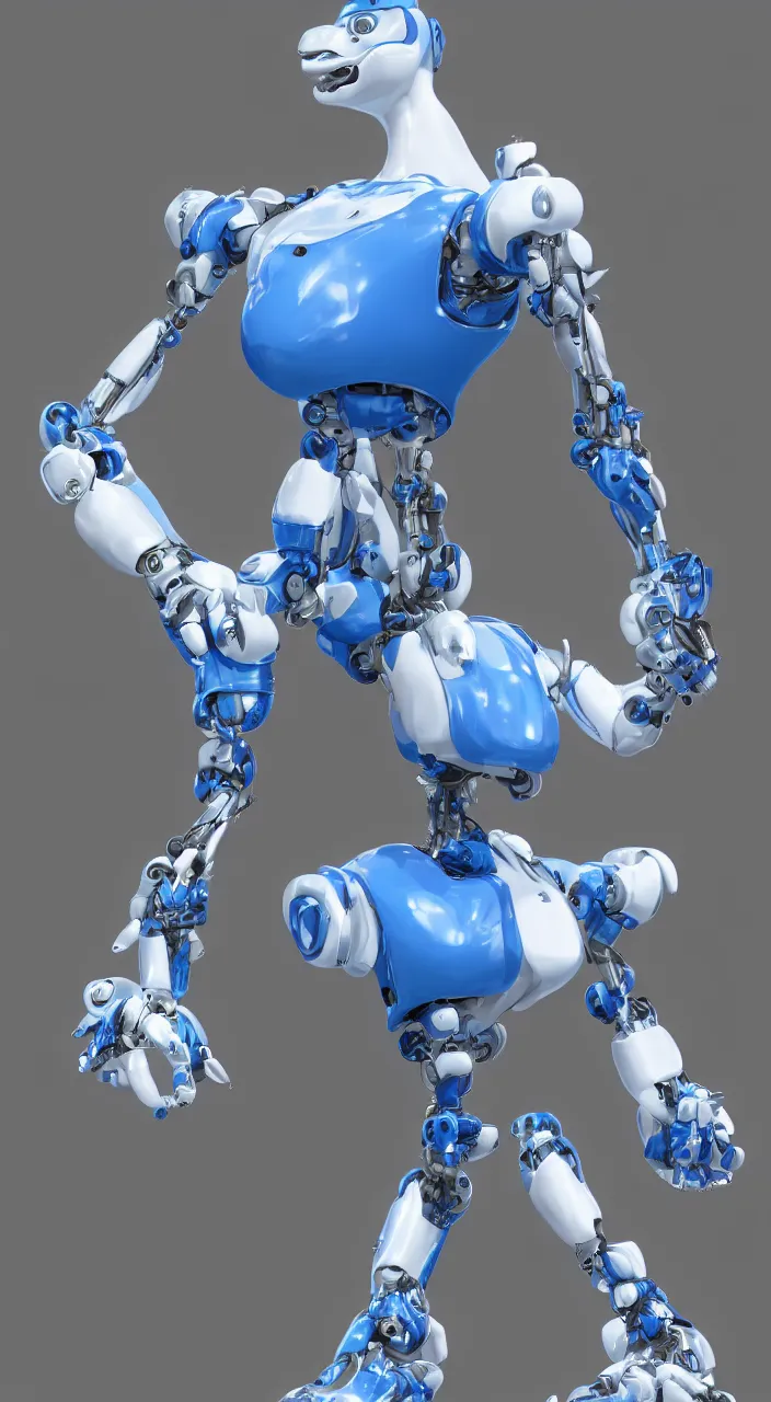 Prompt: a female white and blue robotic griffin, CGI, in the style of Pixar