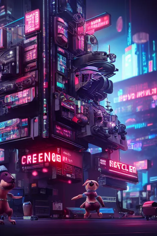 Prompt: high quality 3 d render very cute cyborg labrador with multiple heads plays drums, cyberpunk highly detailed, unreal engine cinematic smooth, in the style of blade runner & detective pikachu, hannah yata charlie immer, moody light, low angle, uhd 8 k, sharp focus