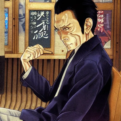 Image similar to anime joseph goebbels as yakuza by hasui kawase by richard schmid