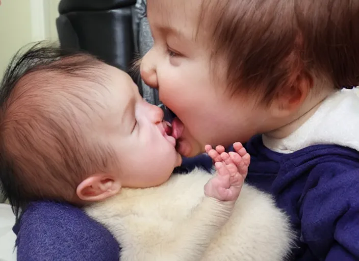 Image similar to dog licking baby's face