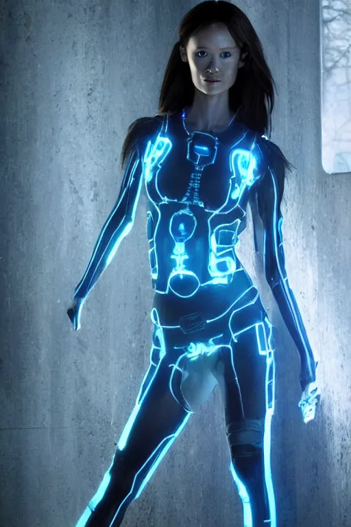 Prompt: summer glau as cortana from halo, glowing translucent digital body made of ones and zeros