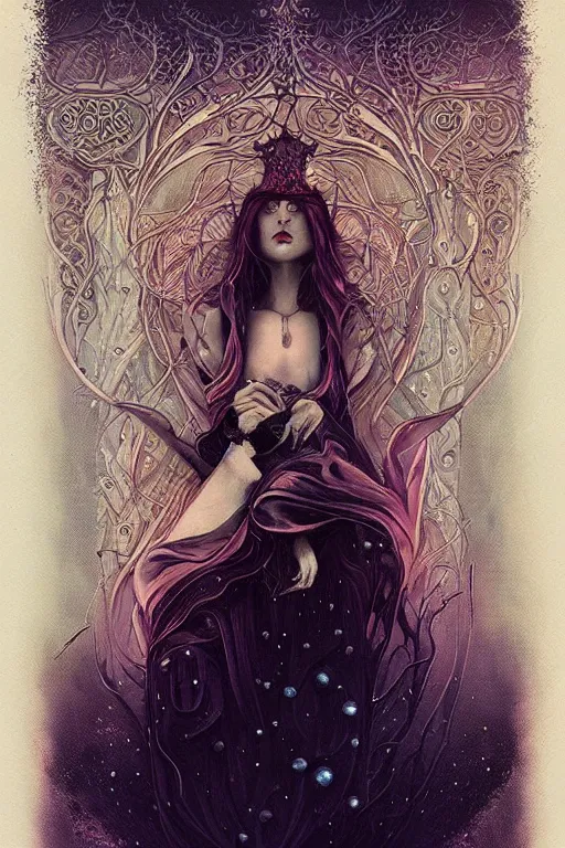 Image similar to jeweled Crown, other worldly, cruel and dark, art nouveau, by Anato Finnstark, Tom Bagshaw, Brom