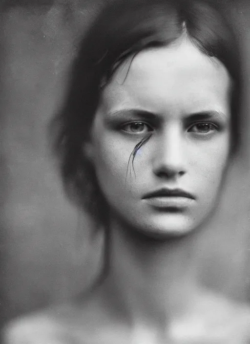 Prompt: high resolution close up portrait of a young women, photo realistic, elegant, award winning photograph, parallax, cinematic lighting, ambrotype wet plate collodion by martin shuller, richard avedon dorothe lange and and shane balkowitsch