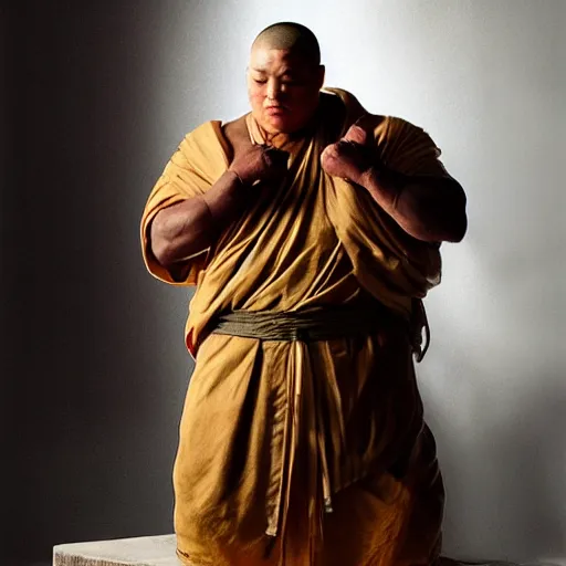 Image similar to turtle bodybuilder wearing a monk robes holding incense burner. natural lighting by ruan jia, portrait