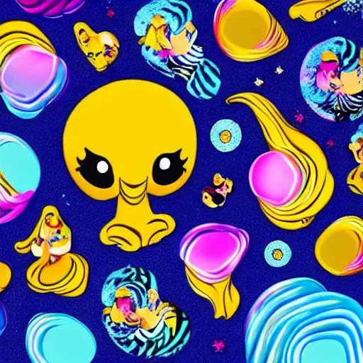 Image similar to collaboration between Lisa Frank and aardman illustrations