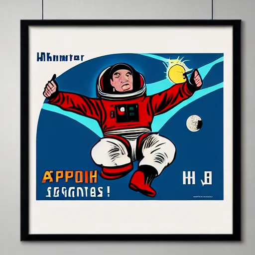 Image similar to space program propaganda poster, astronaut, soviet propaganda style