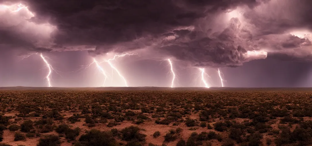 Image similar to a beautiful picture of a dark thundercloud in a desert, intricate detail, god rays, an extremely close lightning strike, sunset, serene, volumetric lighting, volumetric clouds, 8 k, hyperrealistic, digital art trending on artstation