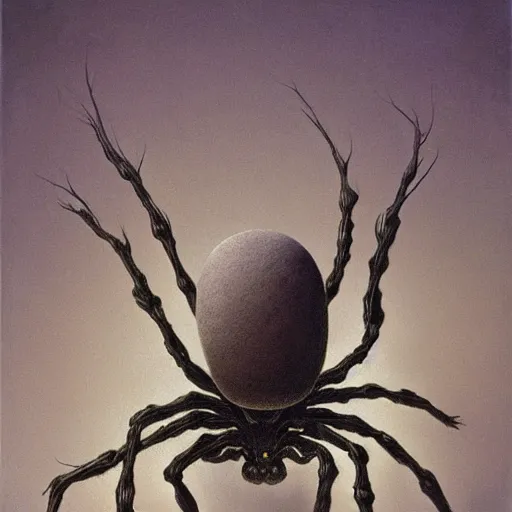 Image similar to spider by Zdzisław Beksiński, oil on canvas