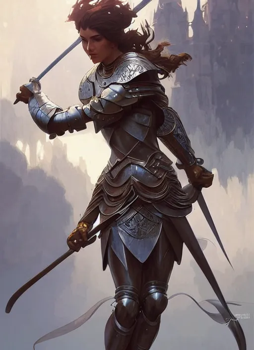 Image similar to a female knight from europe, highly detailed, digital painting, artstation, concept art, wallpaper, smooth, sharp focus, illustration, art by artgerm and greg rutkowski and alphonse mucha