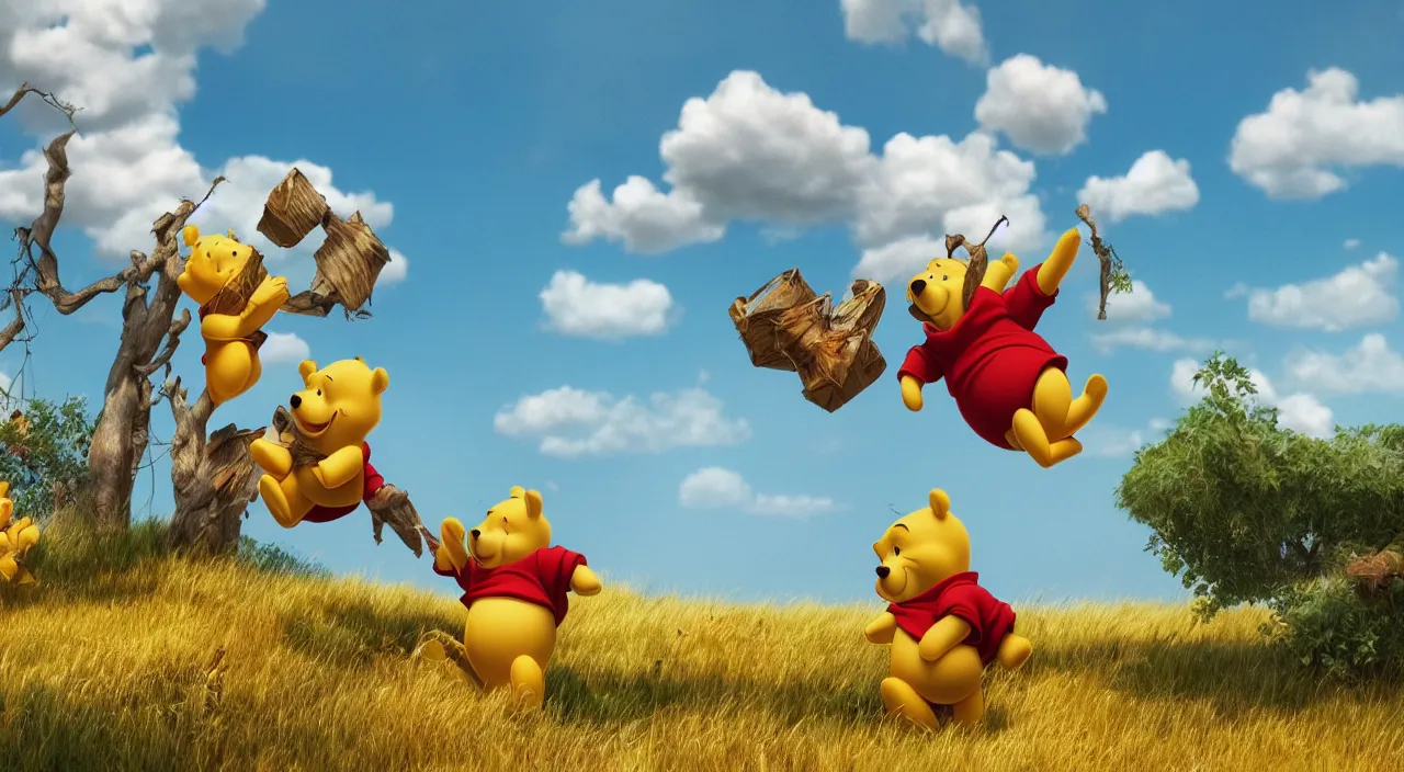 Image similar to winnie the pooh and the blustery day, trending on artstation, octane render